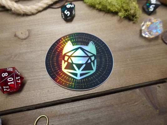 D20 Cat Holographic Sticker